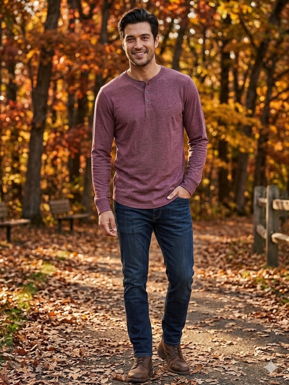 Michael Brandon Long-Sleeve Henley in Mauve
